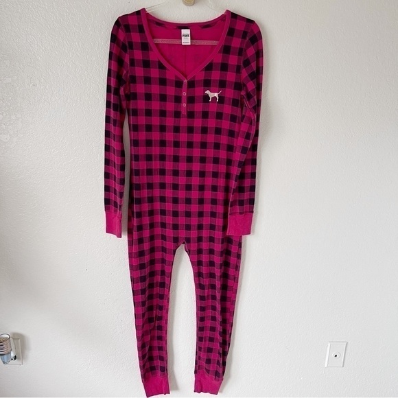 Victoria’s Secret pink red plaid onesie size medium - Picture 2 of 14